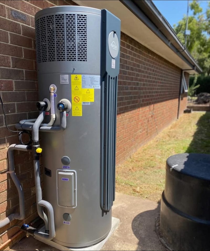 Heat pump hot water system, plumbed and wired
